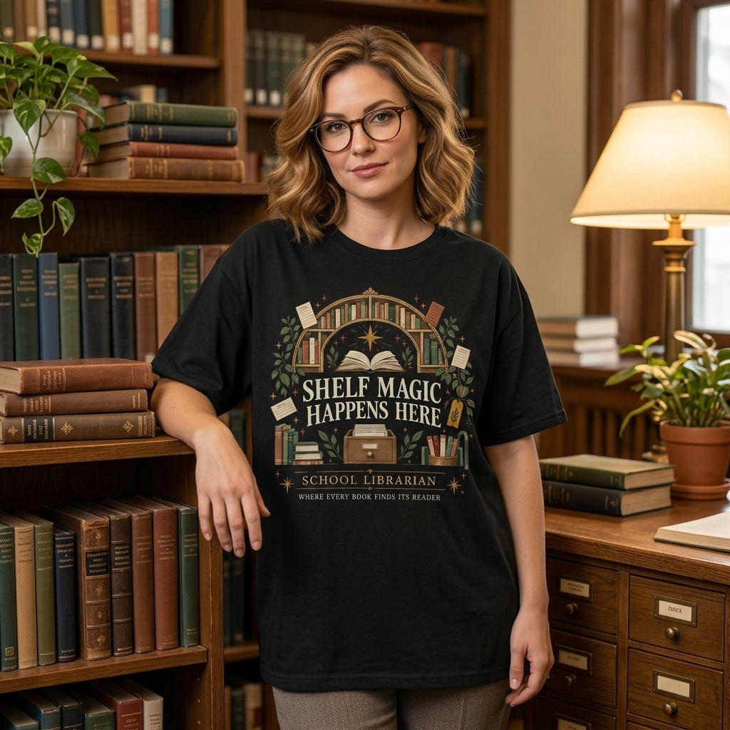 Shelf Magic Librarian T-shirt Sweatshirt Hoodie - School Library Gift - mockup 1