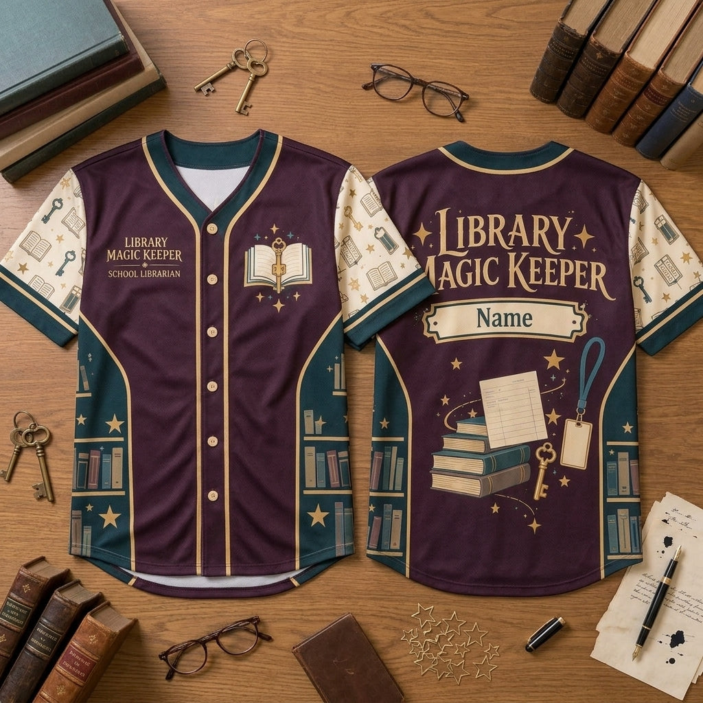 Personalized Library Magic Keeper Baseball Jersey – Custom School Librarian Gift - mockup 1