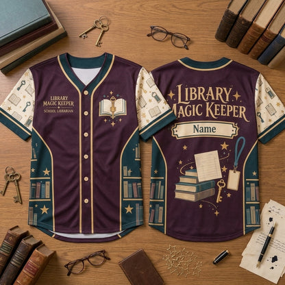 Personalized Library Magic Keeper Baseball Jersey – Custom School Librarian Gift - mockup 1