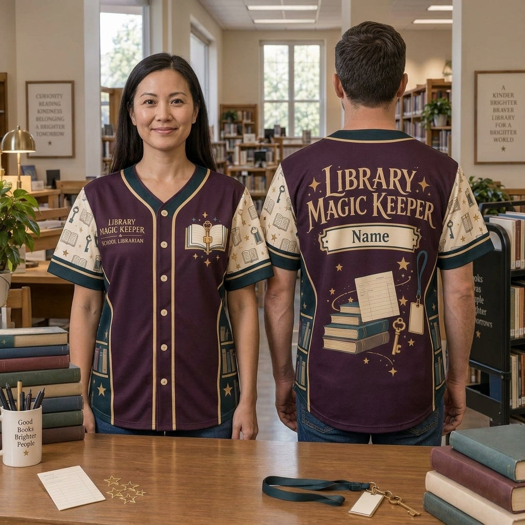 Personalized Library Magic Keeper Baseball Jersey – Custom School Librarian Gift - mockup 2