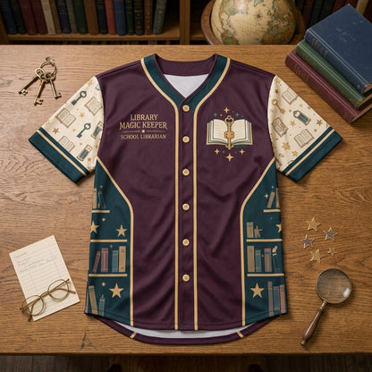 Personalized Library Magic Keeper Baseball Jersey – Custom School Librarian Gift - mockup 3