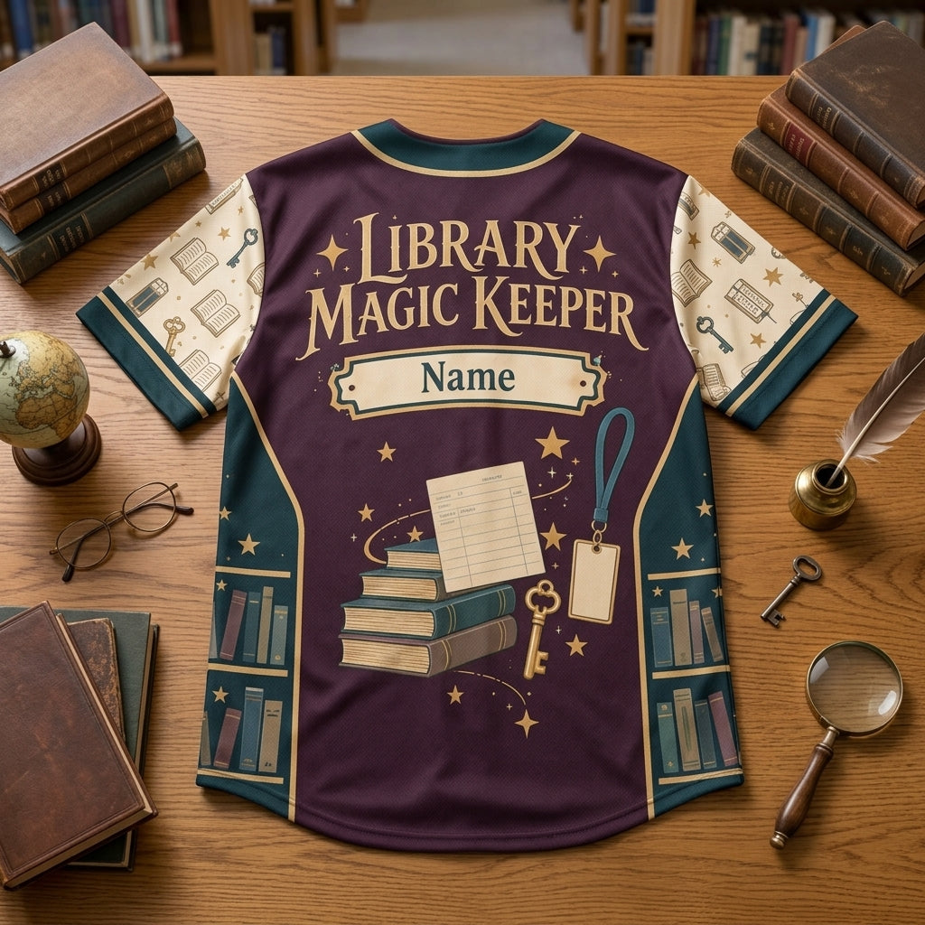 Personalized Library Magic Keeper Baseball Jersey – Custom School Librarian Gift - mockup 4