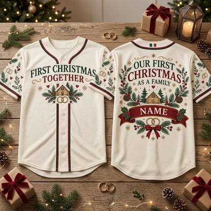 Personalized First Christmas as New Family Baseball Jersey - Custom Holiday Gift - mockup 1
