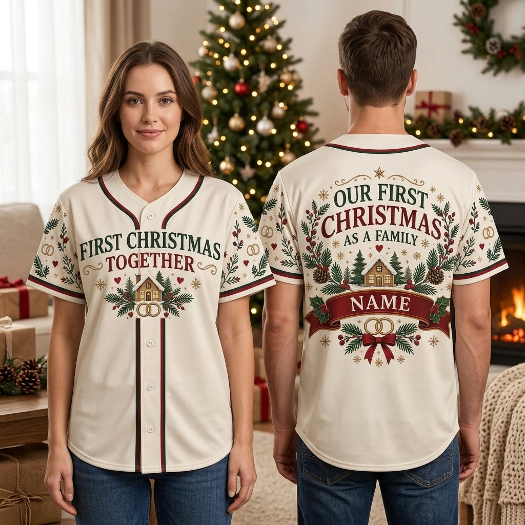 Personalized First Christmas as New Family Baseball Jersey - Custom Holiday Gift - mockup 2