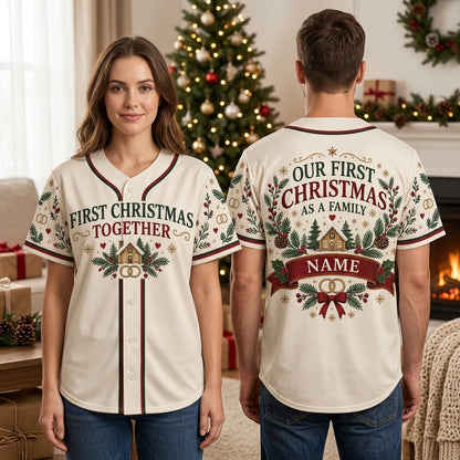 Personalized First Christmas as New Family Baseball Jersey - Custom Holiday Gift - mockup 2