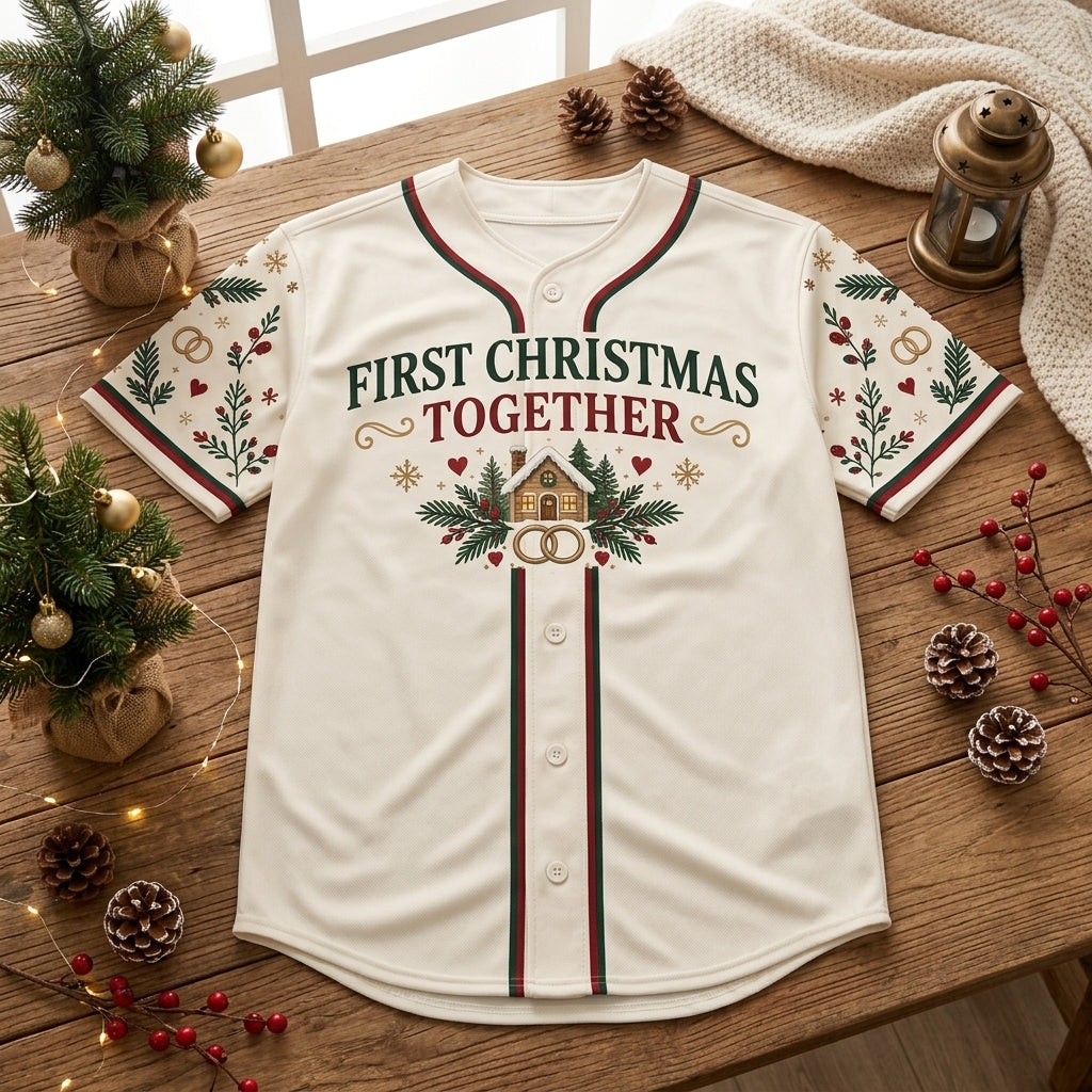 Personalized First Christmas as New Family Baseball Jersey - Custom Holiday Gift - mockup 3