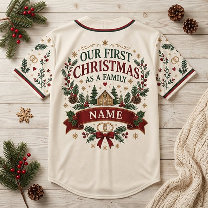 Personalized First Christmas as New Family Baseball Jersey - Custom Holiday Gift - mockup 4