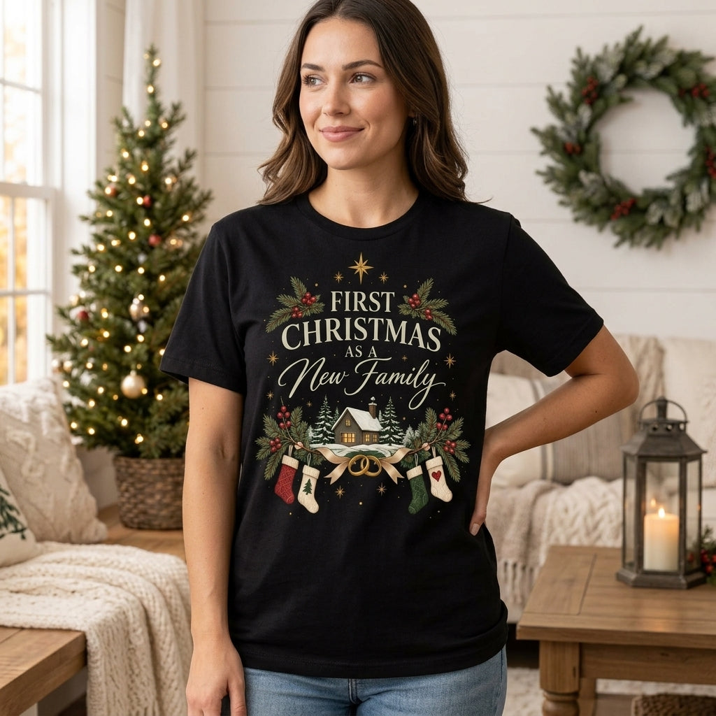 First Christmas as New Family T-shirt Sweatshirt Hoodie – Cozy Holiday Gift for Newlyweds - mockup 1