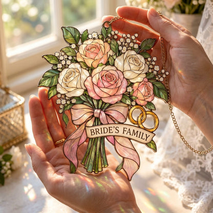 Stained Glass Style Rose Bouquet Custom Shape Suncatcher – Bride's Family Wedding Day Gift - mockup 3