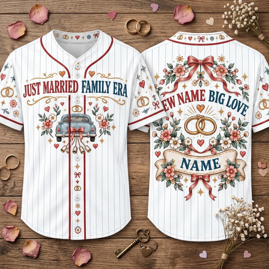 Custom Just Married Family Era Baseball Jersey - Personalized Wedding Gift - mockup 1
