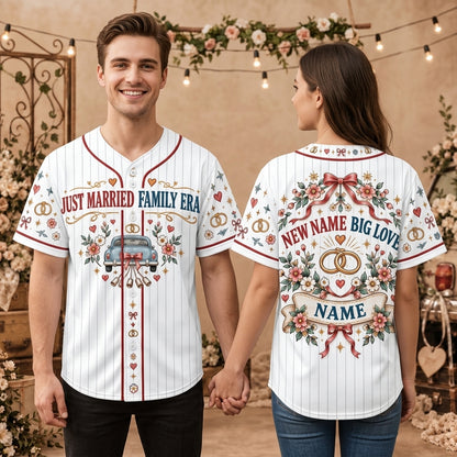 Custom Just Married Family Era Baseball Jersey - Personalized Wedding Gift - mockup 2