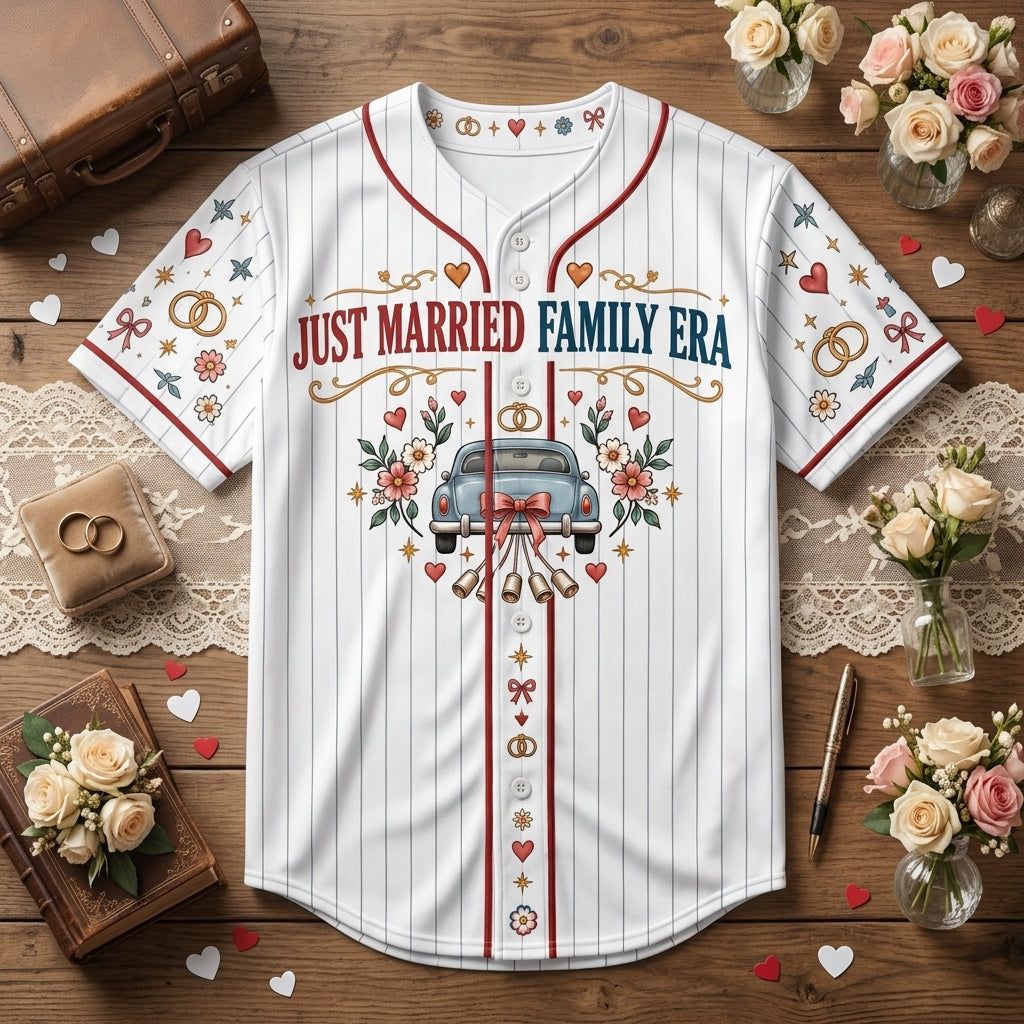 Custom Just Married Family Era Baseball Jersey - Personalized Wedding Gift - mockup 3