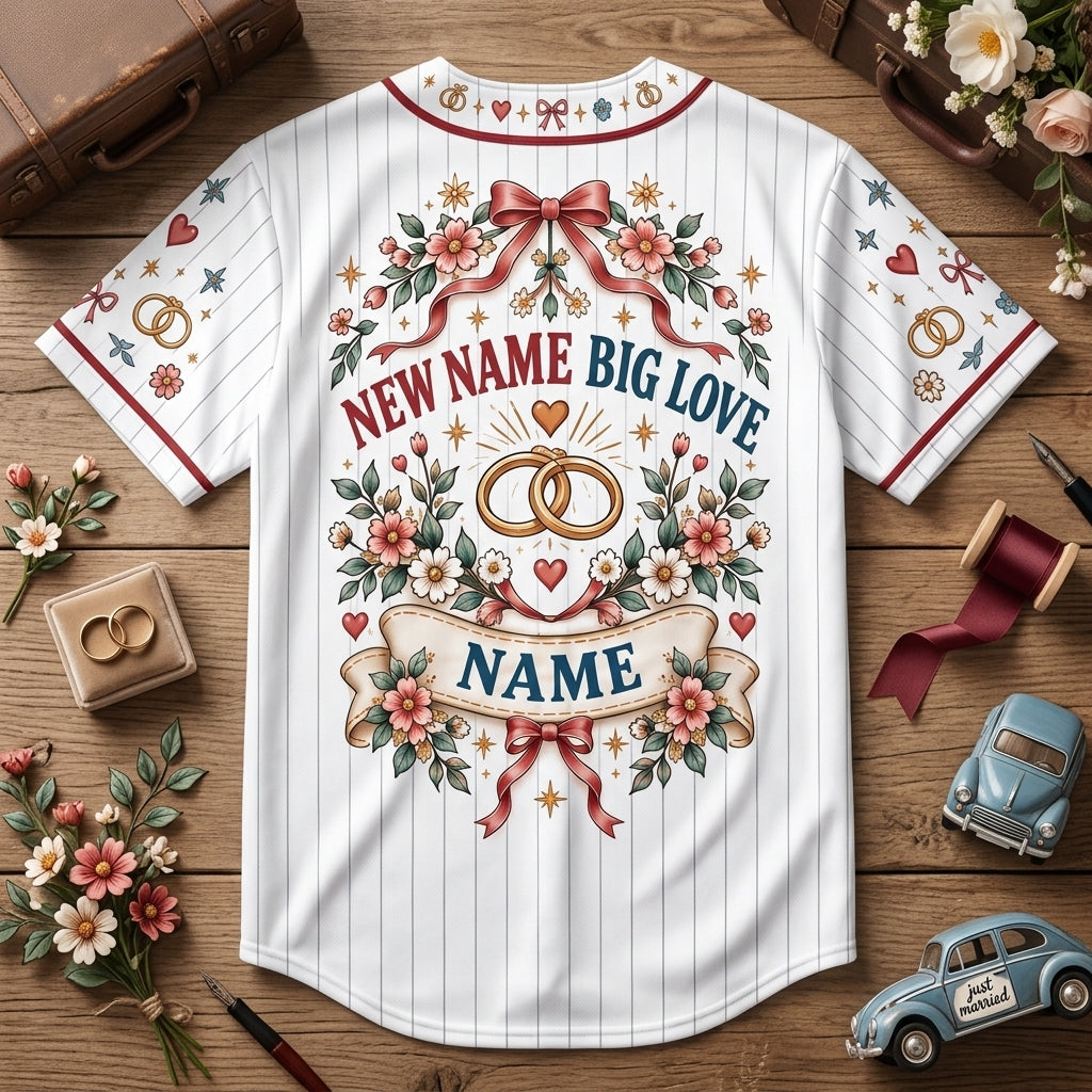 Custom Just Married Family Era Baseball Jersey - Personalized Wedding Gift - mockup 4