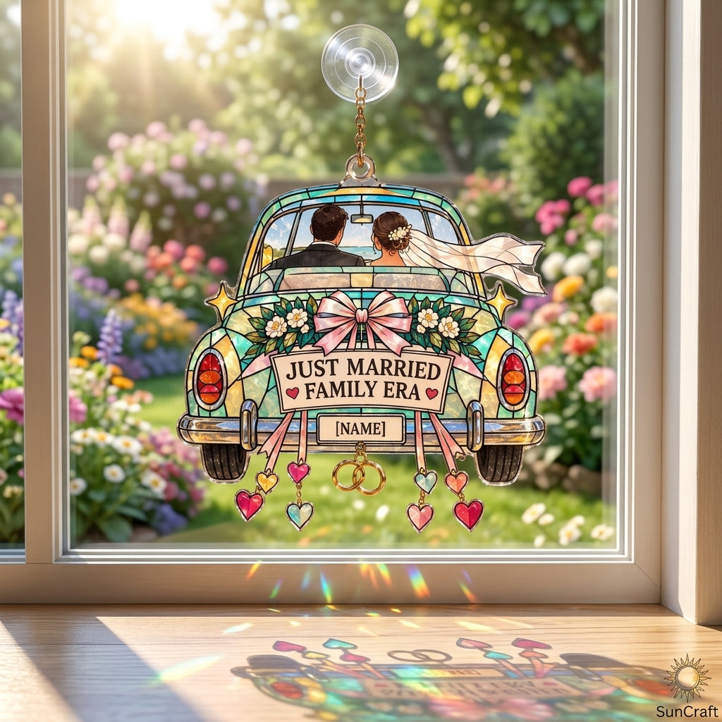 Personalized Just Married Family Era Custom Shape Suncatcher - Wedding Gift - mockup 1
