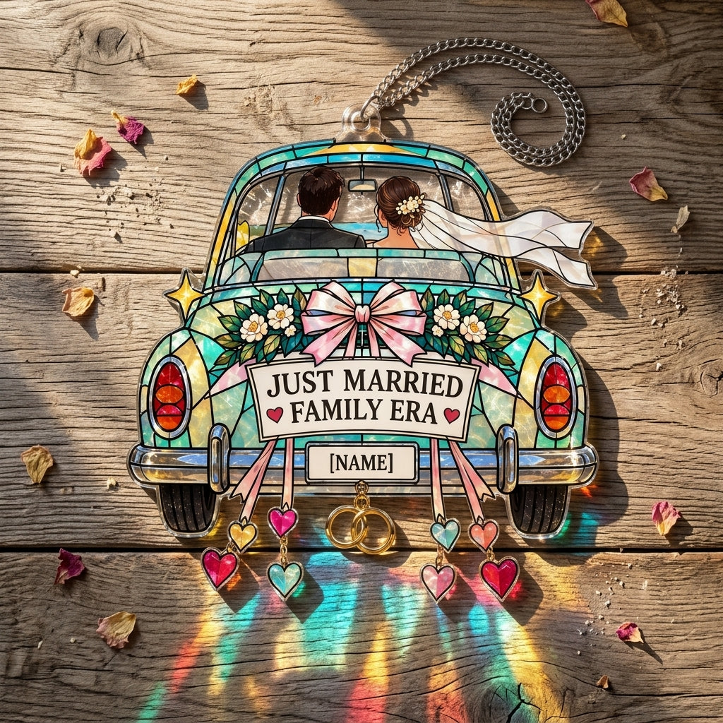 Personalized Just Married Family Era Custom Shape Suncatcher - Wedding Gift - mockup 2