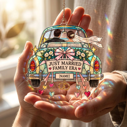 Personalized Just Married Family Era Custom Shape Suncatcher - Wedding Gift - mockup 3