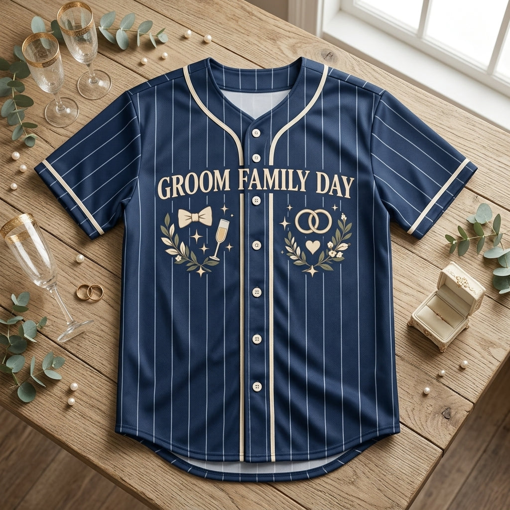 Custom Groom Family Wedding Day Baseball Jersey - Raised Him Right Design - mockup 3