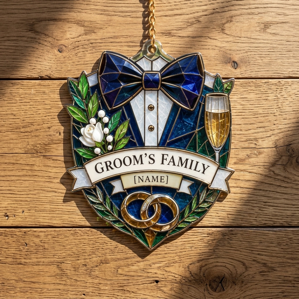Personalized Groom Family Wedding Day Custom Shape Suncatcher - Elegant Keepsake Gift - mockup 2