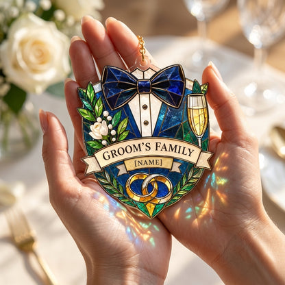 Personalized Groom Family Wedding Day Custom Shape Suncatcher - Elegant Keepsake Gift - mockup 3