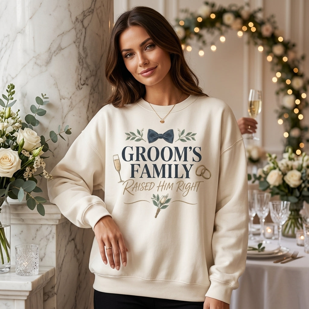 Groom's Family Raised Him Right T-shirt Sweatshirt Hoodie – Wedding Day Gift - mockup 2