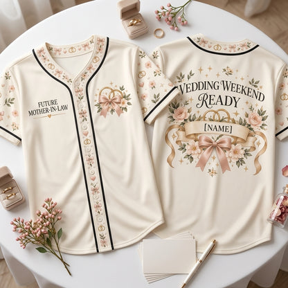 Personalized Future Mother-In-Law Wedding Weekend Baseball Jersey - Bridal Gift - mockup 1