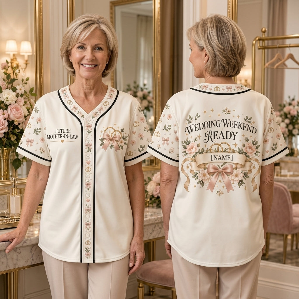 Personalized Future Mother-In-Law Wedding Weekend Baseball Jersey - Bridal Gift - mockup 2