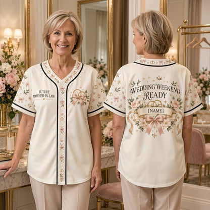 Personalized Future Mother-In-Law Wedding Weekend Baseball Jersey - Bridal Gift - mockup 2