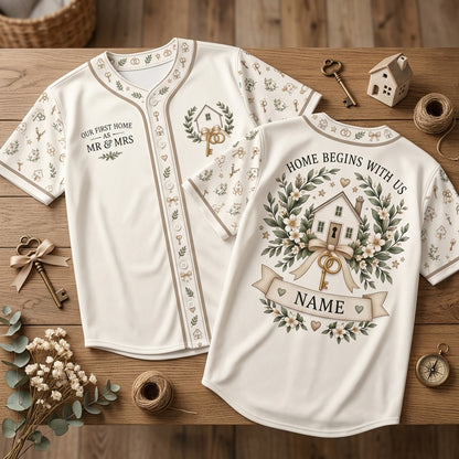 Personalized First Home as Mr and Mrs Baseball Jersey - New Homeowner Gift - mockup 1