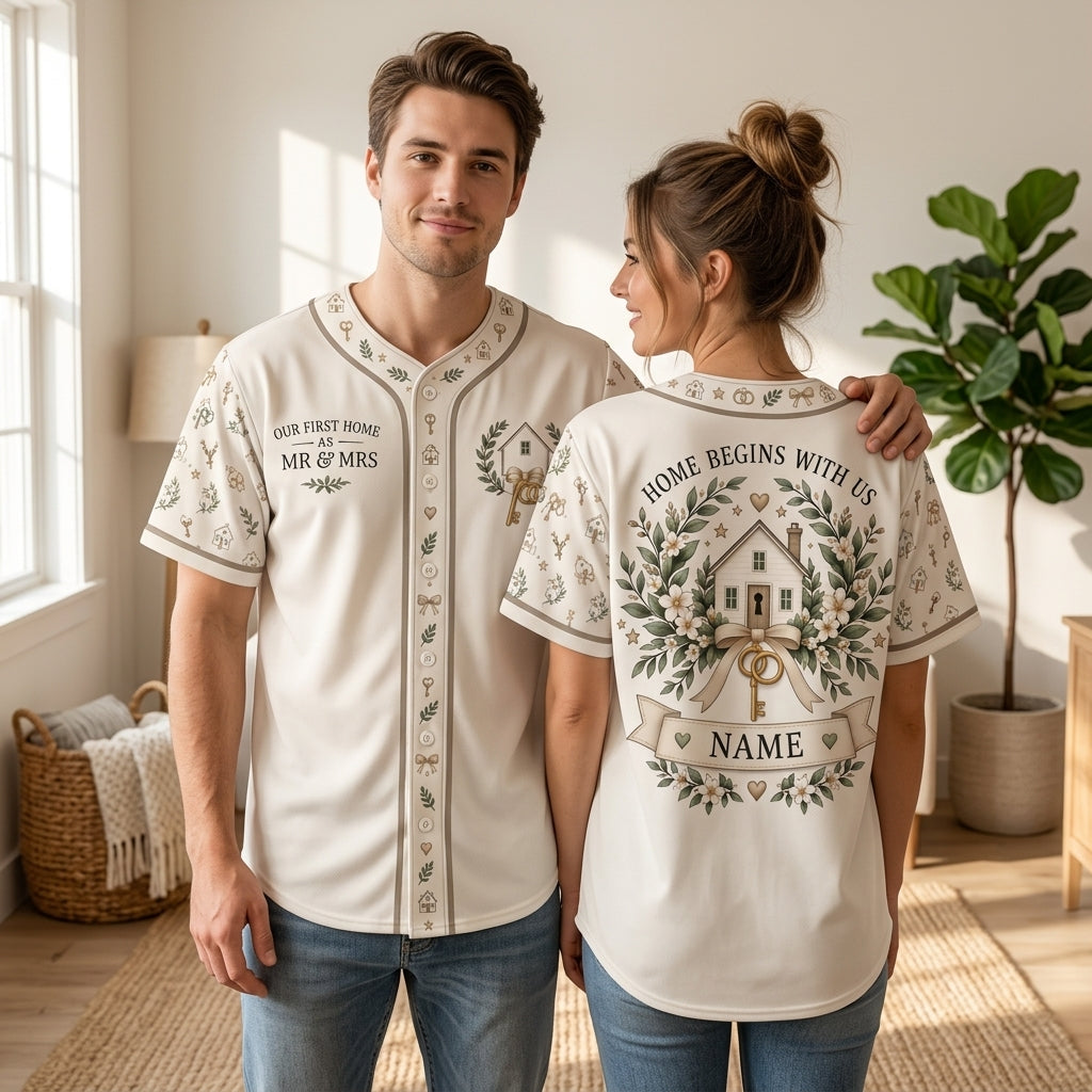 Personalized First Home as Mr and Mrs Baseball Jersey - New Homeowner Gift - mockup 2