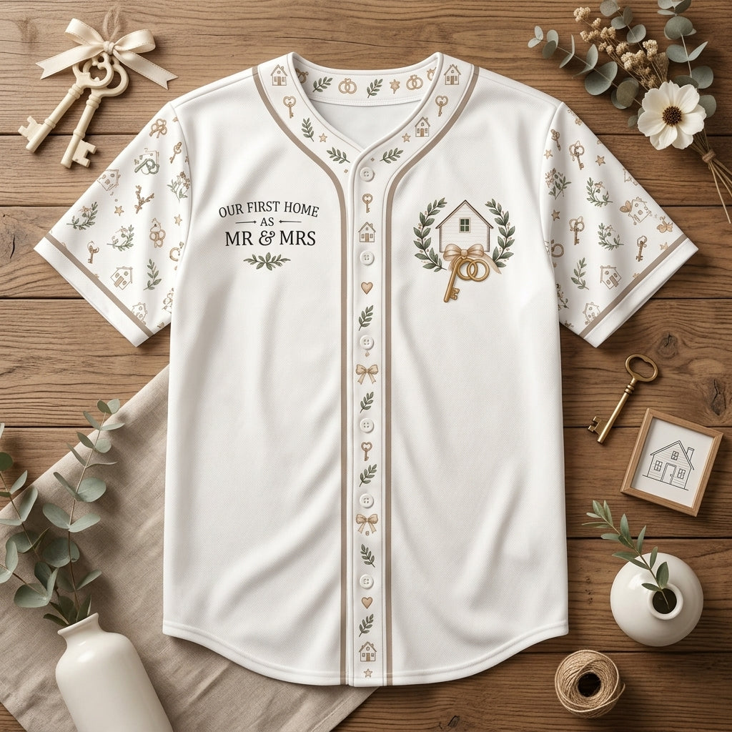 Personalized First Home as Mr and Mrs Baseball Jersey - New Homeowner Gift - mockup 3
