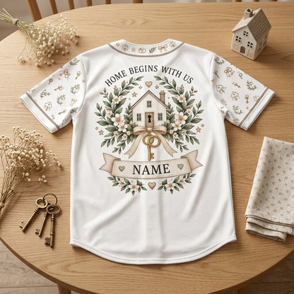 Personalized First Home as Mr and Mrs Baseball Jersey - New Homeowner Gift - mockup 4