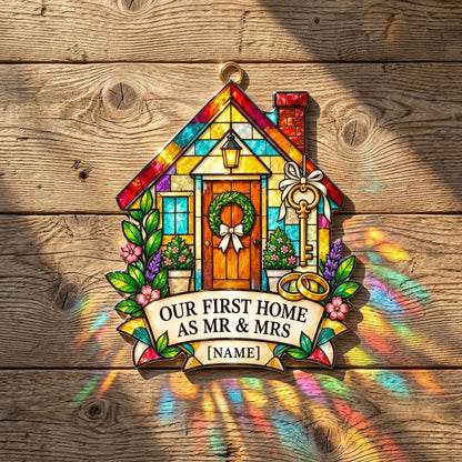 Personalized First Home as Mr and Mrs Custom Shape Suncatcher - New Home Gift - mockup 2