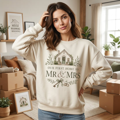 Our First Home as Mr and Mrs T-shirt Sweatshirt Hoodie - Newlywed Housewarming Gift - mockup 2