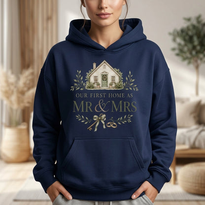 Our First Home as Mr and Mrs T-shirt Sweatshirt Hoodie - Newlywed Housewarming Gift - mockup 3