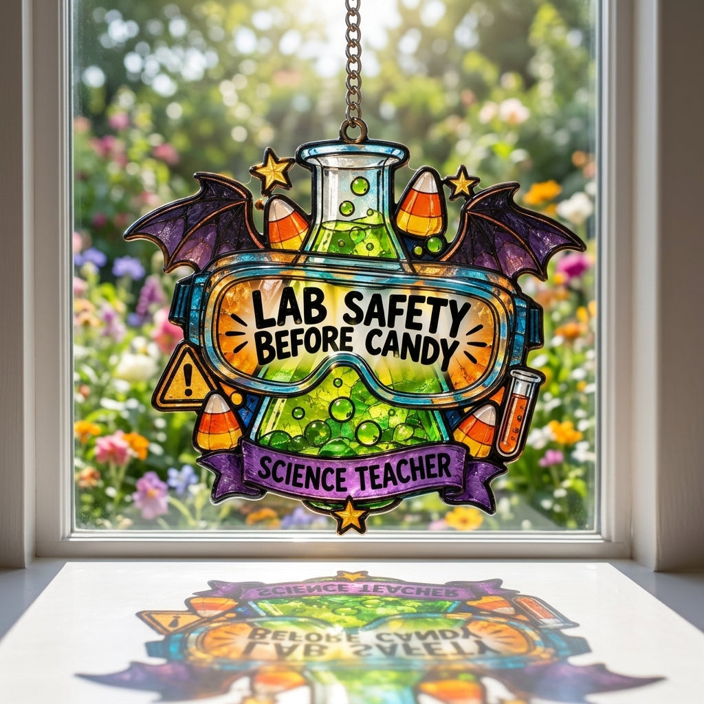 Science Teacher Lab Safety Halloween Custom Shape Suncatcher - Spooky Classroom Decor - mockup 1