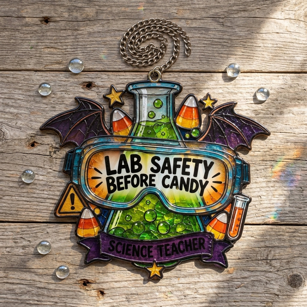 Science Teacher Lab Safety Halloween Custom Shape Suncatcher - Spooky Classroom Decor - mockup 2