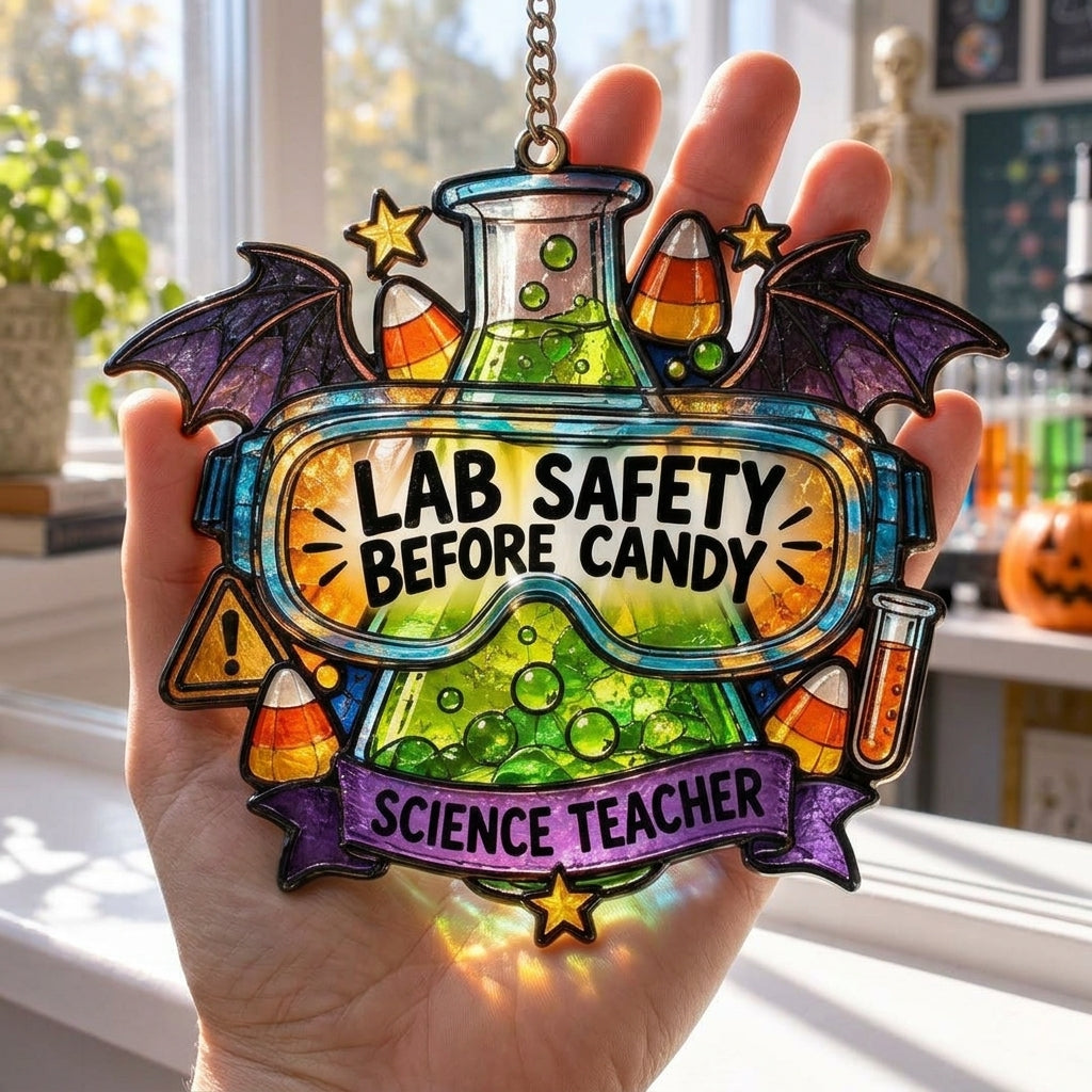 Science Teacher Lab Safety Halloween Custom Shape Suncatcher - Spooky Classroom Decor - mockup 3