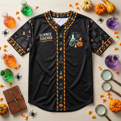 Custom Lab Safety Before Candy Science Teacher Halloween Baseball Jersey - mockup 3