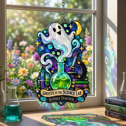 Ghosts in the Science Lab Acrylic Suncatcher - Ghost Science Laboratory Teacher Gift - mockup 1