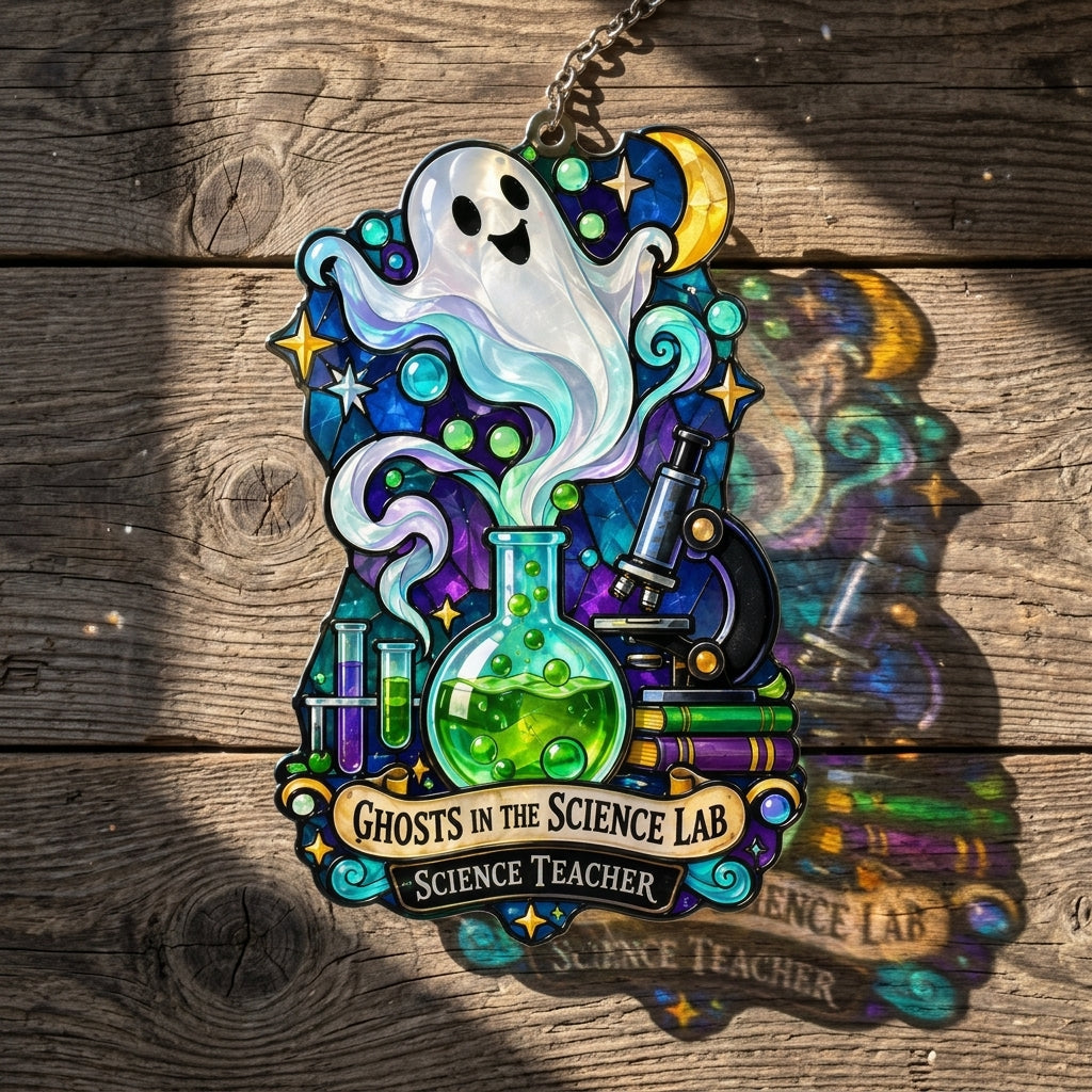 Ghosts in the Science Lab Acrylic Suncatcher - Ghost Science Laboratory Teacher Gift - mockup 2