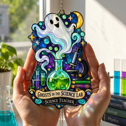 Ghosts in the Science Lab Acrylic Suncatcher - Ghost Science Laboratory Teacher Gift - mockup 3