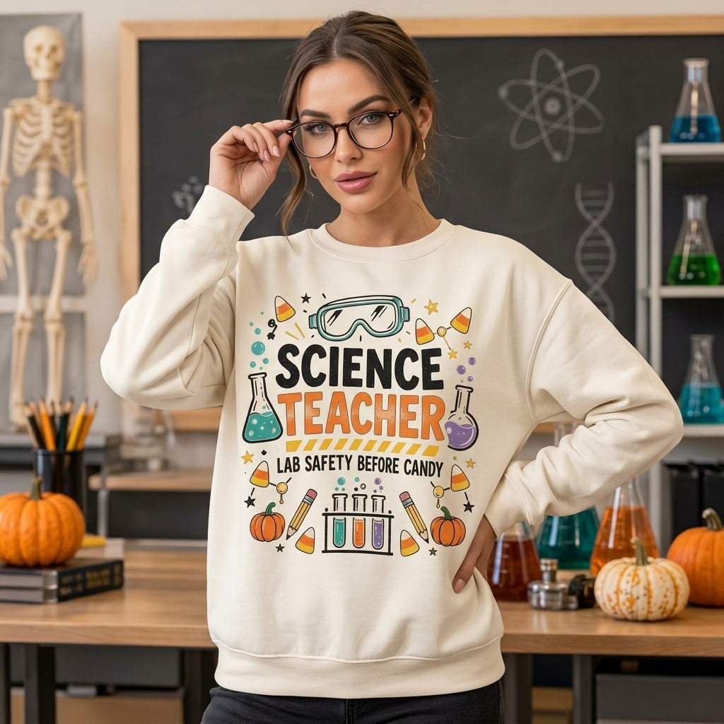Science Teacher Lab Safety Before Candy Halloween T-shirt Sweatshirt Hoodie - mockup 2
