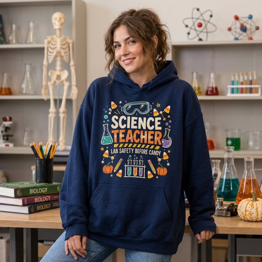 Science Teacher Lab Safety Before Candy Halloween T-shirt Sweatshirt Hoodie - mockup 3