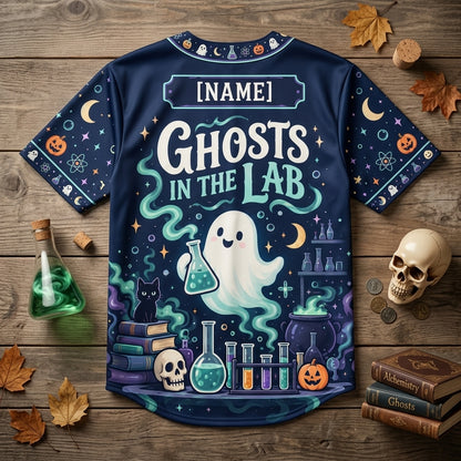 Custom Ghost Science Laboratory Teacher Baseball Jersey - Spooky Halloween Apparel - mockup 4