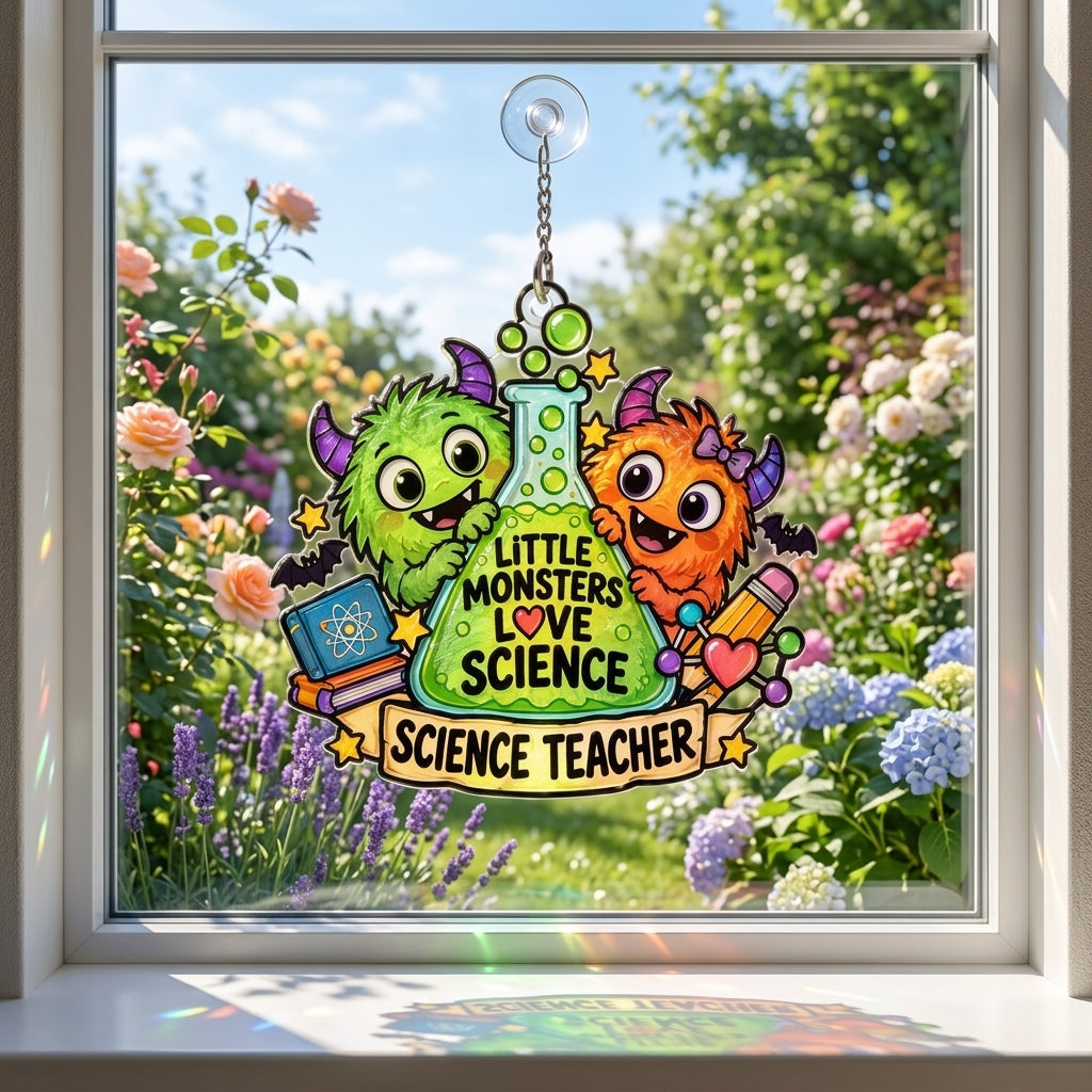 Science Teacher Little Monsters Custom Shape Suncatcher – Fun Science Lab Classroom Gift - mockup 1