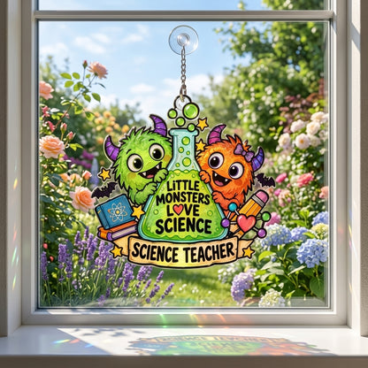 Science Teacher Little Monsters Custom Shape Suncatcher – Fun Science Lab Classroom Gift - mockup 1