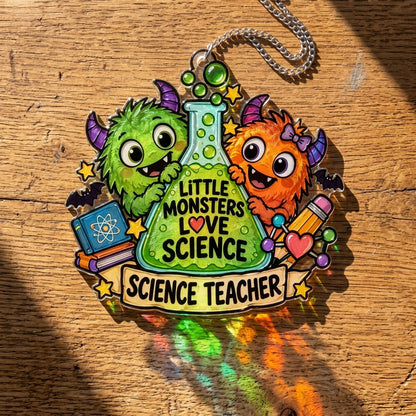 Science Teacher Little Monsters Custom Shape Suncatcher – Fun Science Lab Classroom Gift - mockup 2