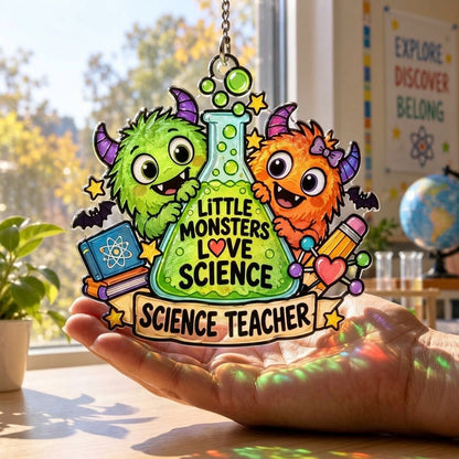 Science Teacher Little Monsters Custom Shape Suncatcher – Fun Science Lab Classroom Gift - mockup 3