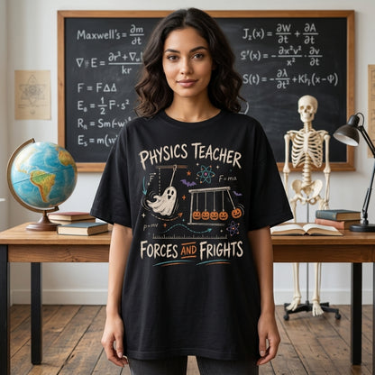 Physics Teacher Halloween Forces and Frights T-shirt Sweatshirt Hoodie - Science Gift - mockup 1