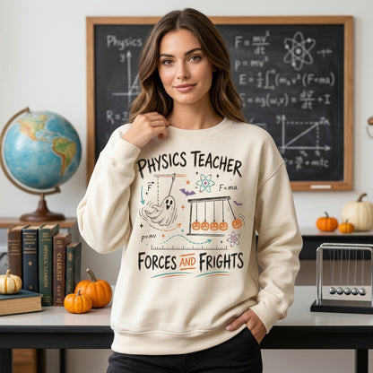 Physics Teacher Halloween Forces and Frights T-shirt Sweatshirt Hoodie - Science Gift - mockup 2